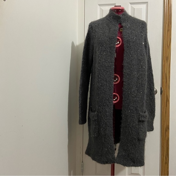 Tommy Bahama women grey Alpaca, Mohair, Wool blend open front cardigan. Size M. - Picture 1 of 9